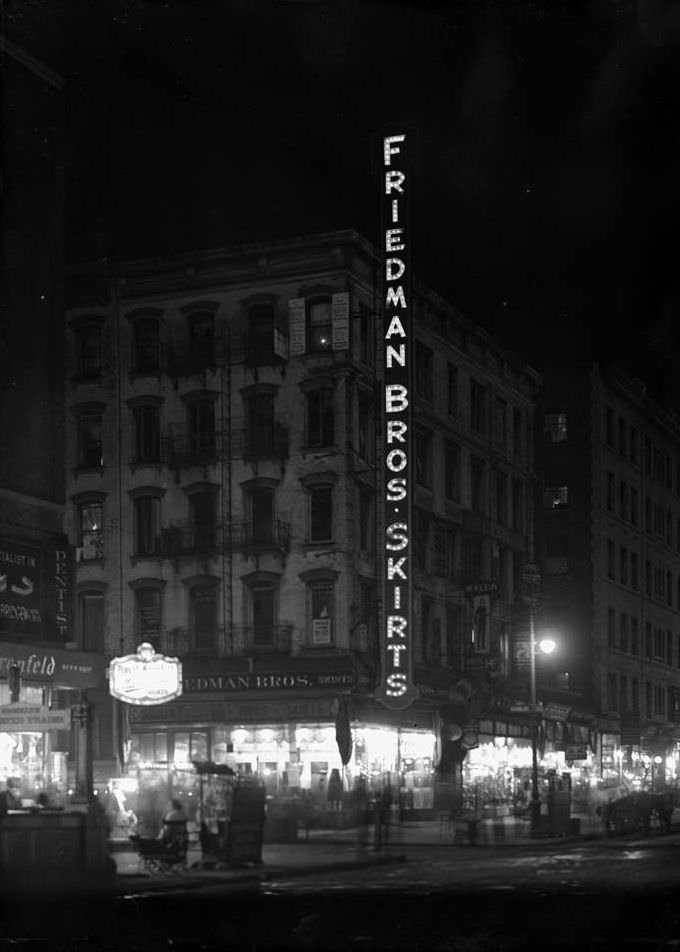 Friedman Brothers Skirts Illuminated On Delancey Street, 1917.