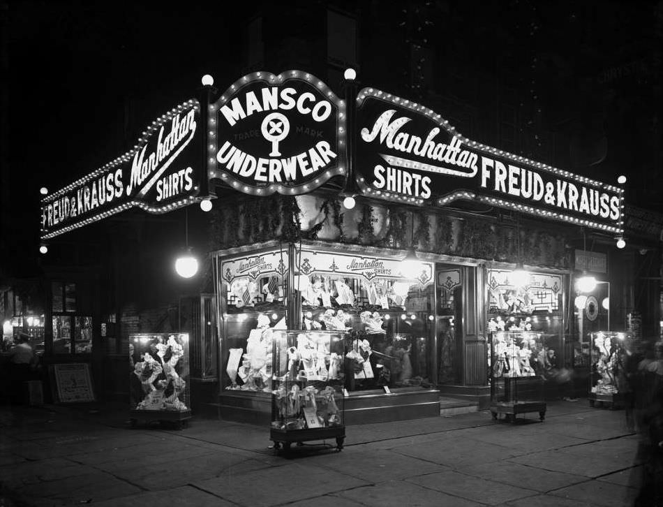 Illuminated Storefronts And Freud &Amp;Amp; Krauss, Corner Of Delancey Street And Chrystie Street, 1917.