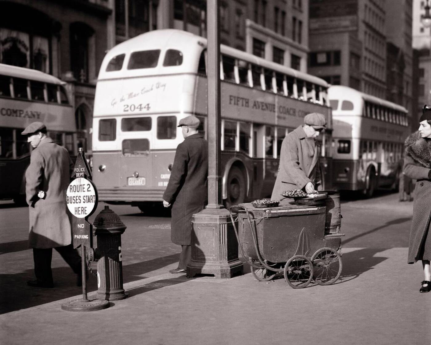 Roasted Chestnut Vendor On Fifth Avenue At Madison Square, New York City, 1930S.