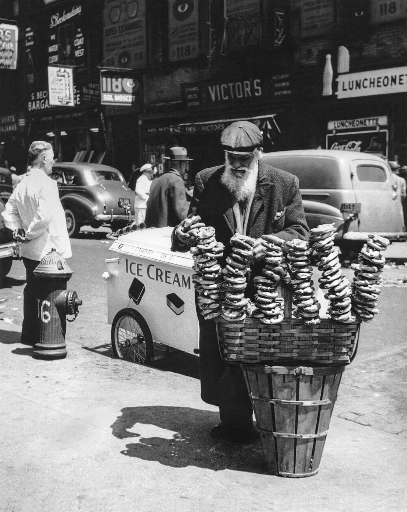 A Pretzel Vendor On New York'S East Side, 1947.