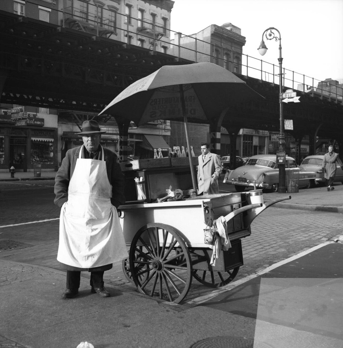 A New York City Hot Dog Vendor At The Intersection Of East 27Th Street And 3Rd Avenue, Circa 1960.