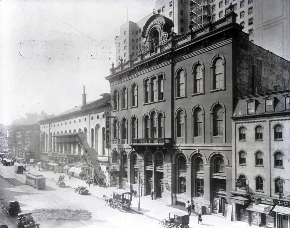 View Of East 14Th Street Looking West, Showing Tammany Hall And The Olympic Theatre, Circa 1914.