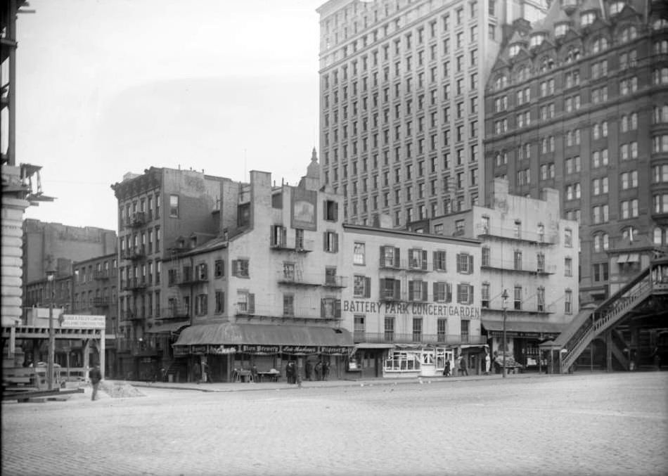 View Of Battery Place From Greenwich Street To The Battery With Battery Park Concert Garden, 1902.