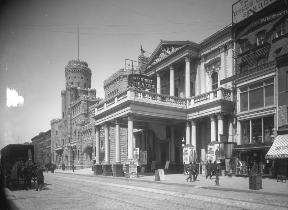 New York City: The 14Th Street Theatre, West 14Th Street Between Sixth And Seventh Avenue, With The 9Th Regiment Armory Also Visible.