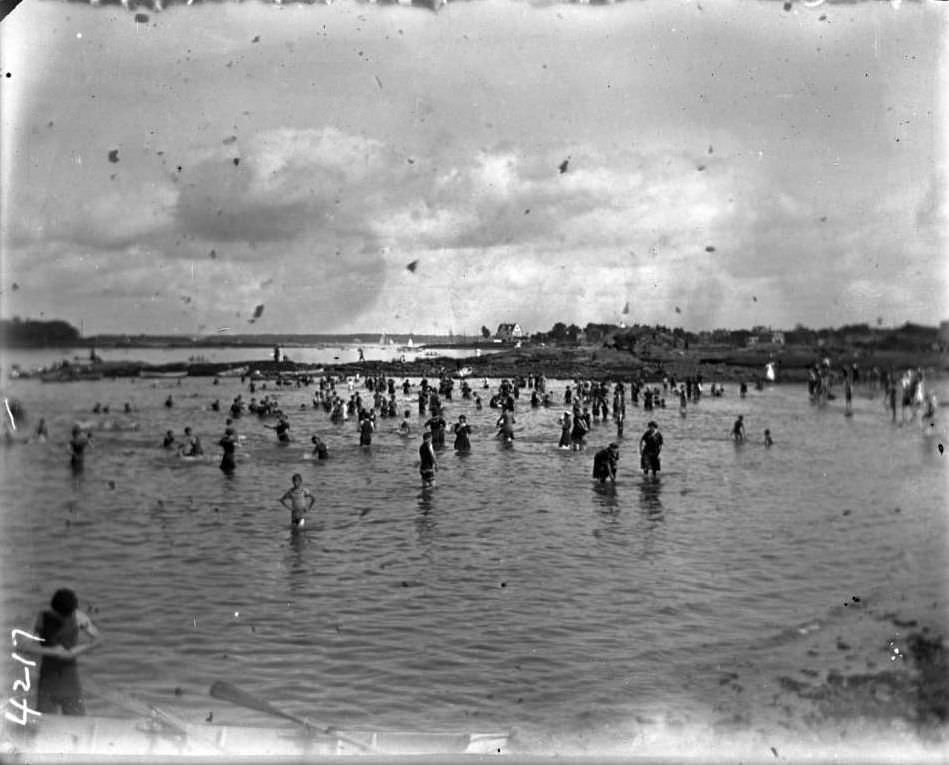 Bathers On The Beach At Orchard Beach, City Island, Bronx, 1908.