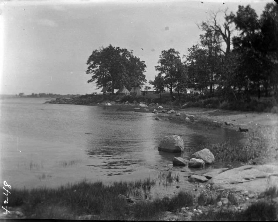 Beach With Campsites Beyond At Orchard Beach, Bronx, 1908.