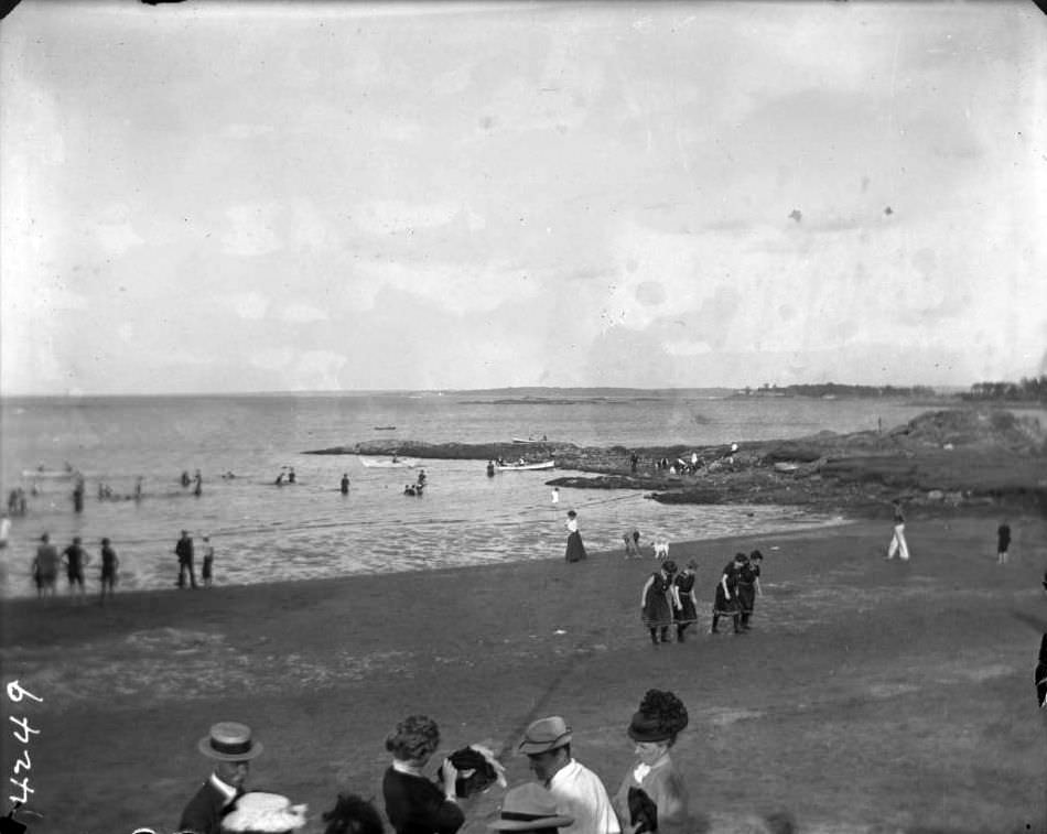 Bathers On The Beach At Orchard Beach, Bronx, 1908.