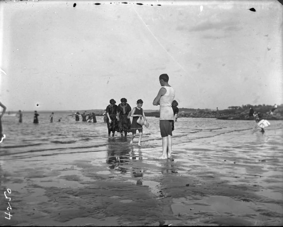 Bathers On The Beach At Orchard Beach, Bronx, 1908.