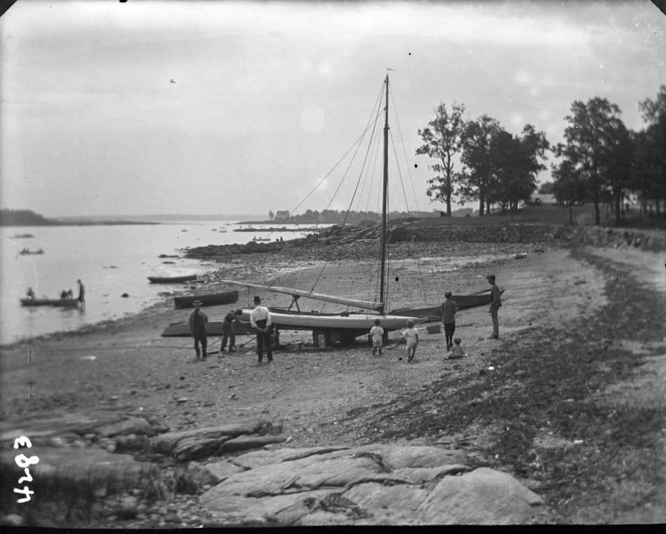 Sailboat On The Beach At Orchard Beach, Bronx, 1910.