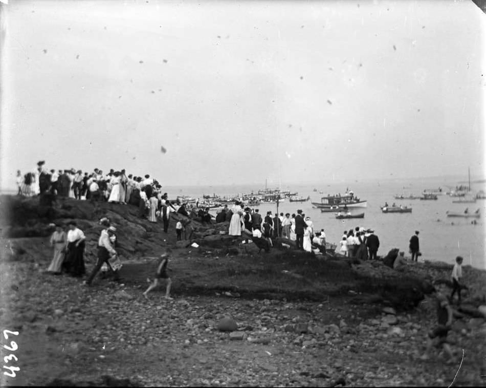 Crowds On The Beach Watching A Boat Race At Orchard Beach, Bronx, 1907.
