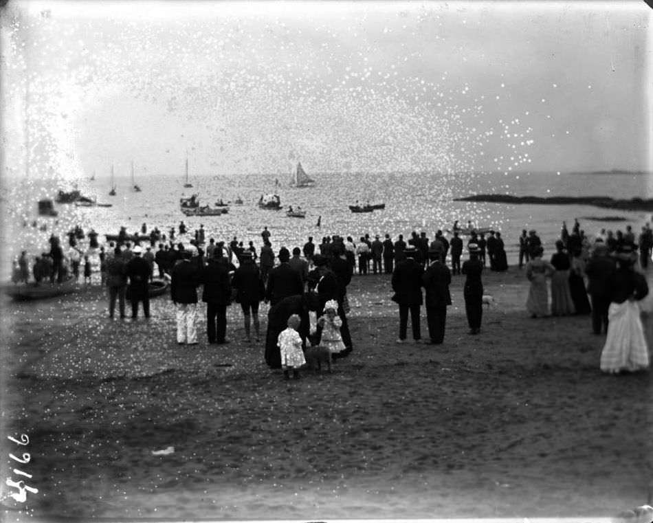Crowds On The Beach Watching Participants In Water Sports At Orchard Beach, Bronx, 1907.