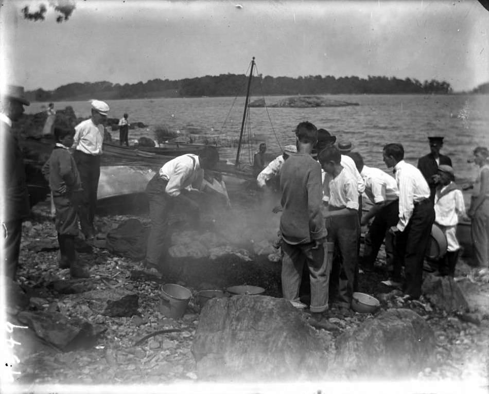 Barbecue On The Beach At Orchard Beach, Bronx, 1907.