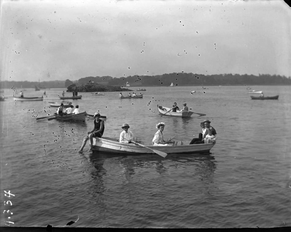 Willie And Grace With Unidentified Relatives In A Rowboat At Orchard Beach, Bronx, 1907.