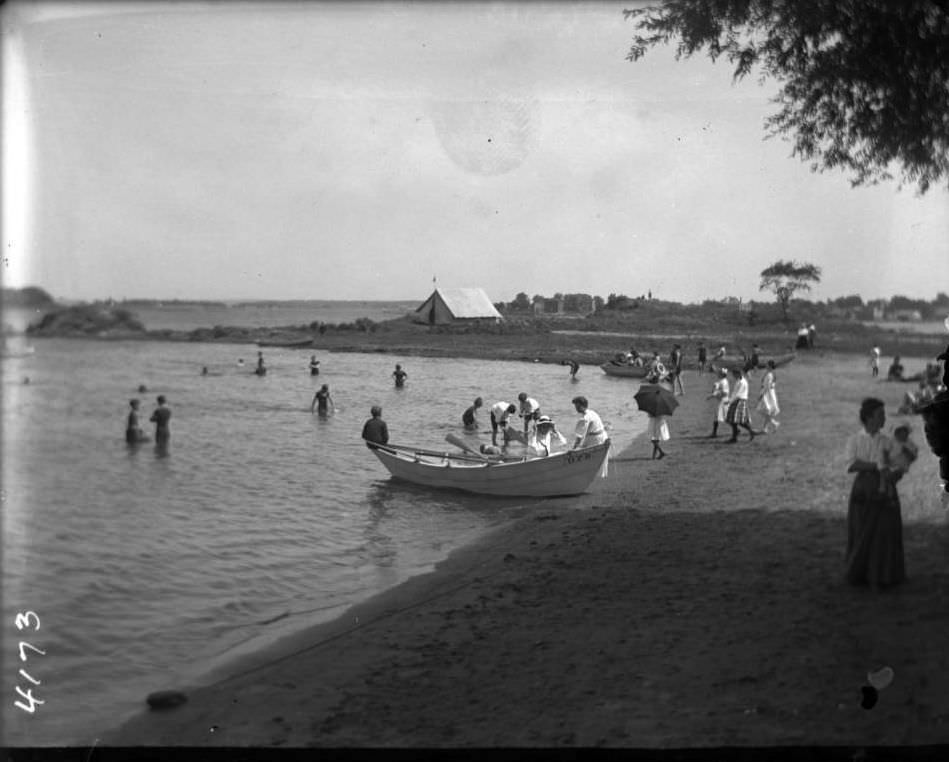 Bringing A Rowboat To Shore At Orchard Beach, Bronx, 1907.