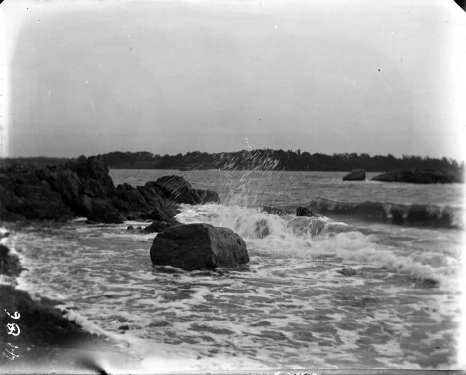 Waves And Rocky Coastline At Orchard Beach, Bronx, 1907.