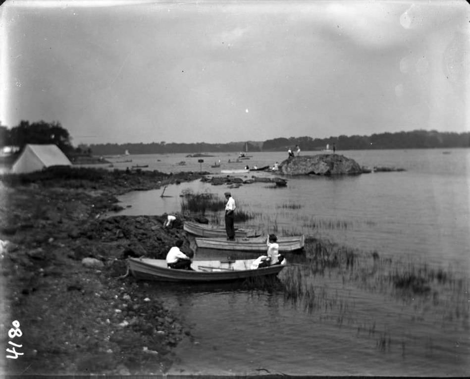 Rowboats On A Rocky Beach At Orchard Beach, Bronx, 1907.
