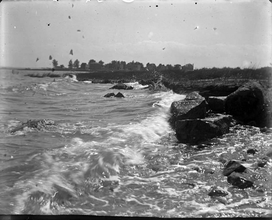 Waves Breaking On The Rocks At Orchard Beach, Bronx, 1911.