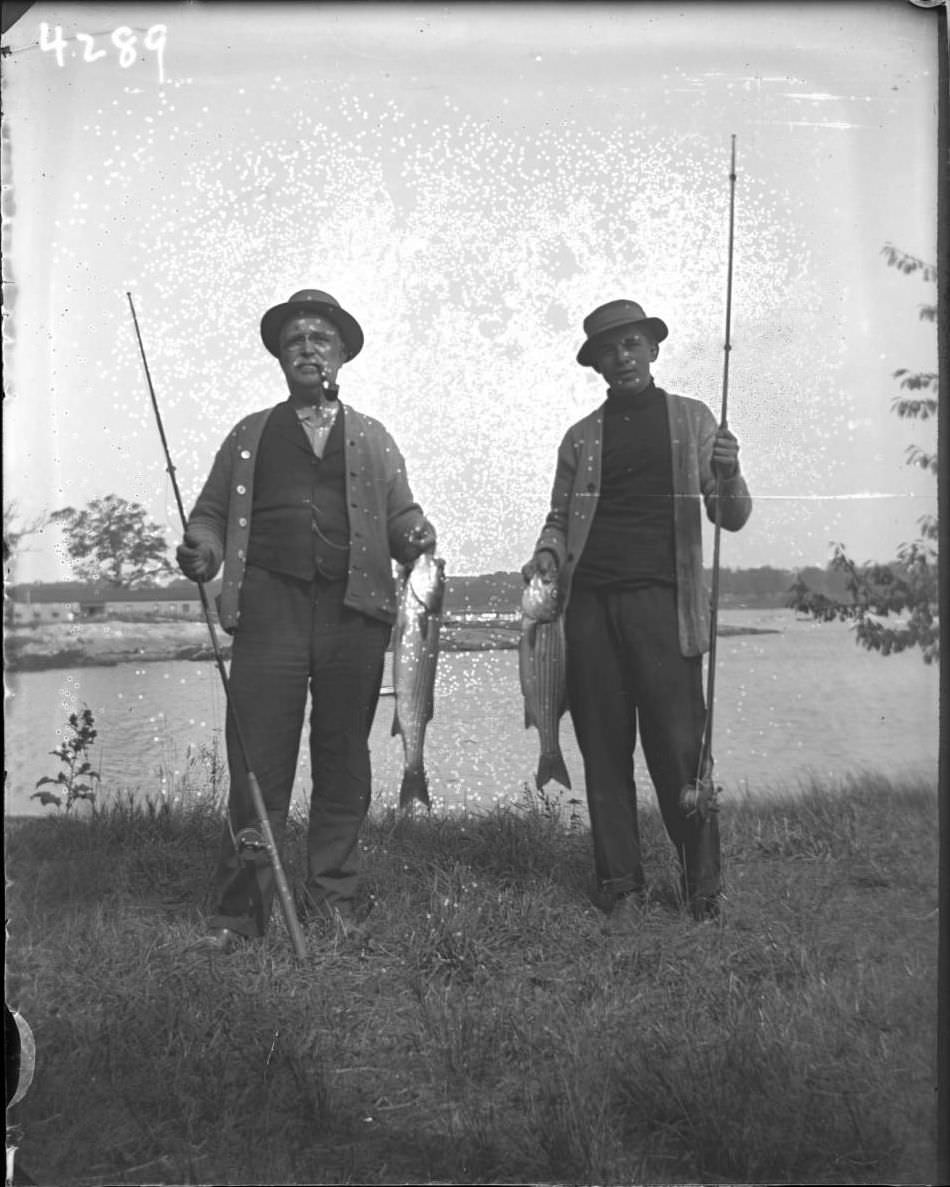 Unidentified Fishermen With Their Catch At Orchard Beach, Bronx, 1910.