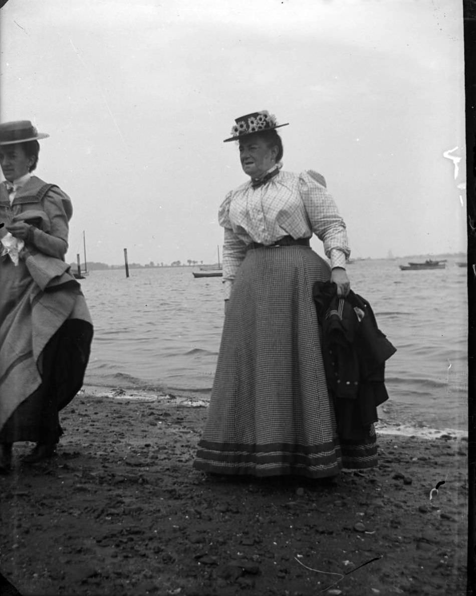 Mrs. Stonebridge And A Woman On The Beach, Lohbauer Park, Throggs Neck, Pelham Bay, Bronx, 1898.