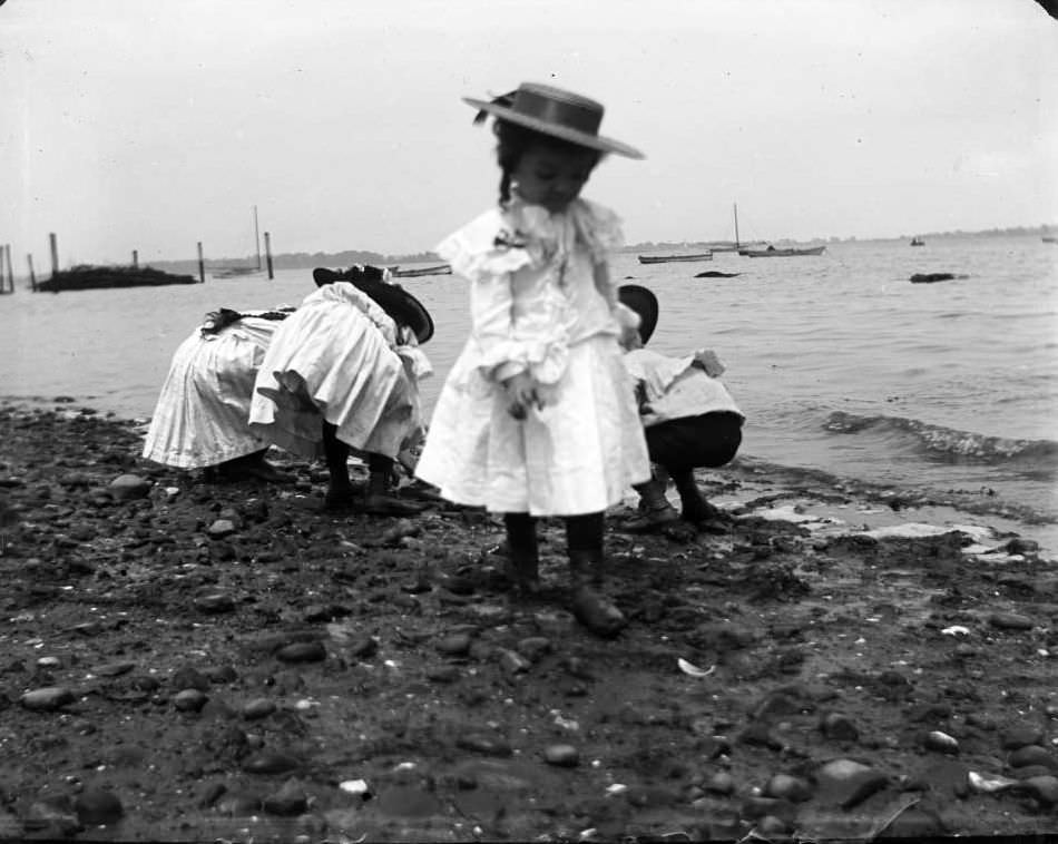 Willie Stonebridge And Other Children Playing On The Beach, Lohbauer Park, Throggs Neck, Pelham Bay, Bronx, 1898.