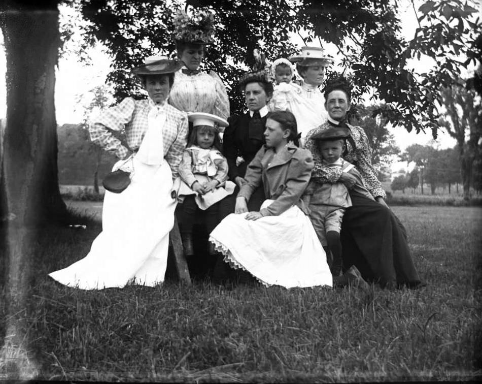 Group Portrait Of A Women And Children, Lohbauer Park, Throggs Neck, Pelham Bay, Bronx, 1898.