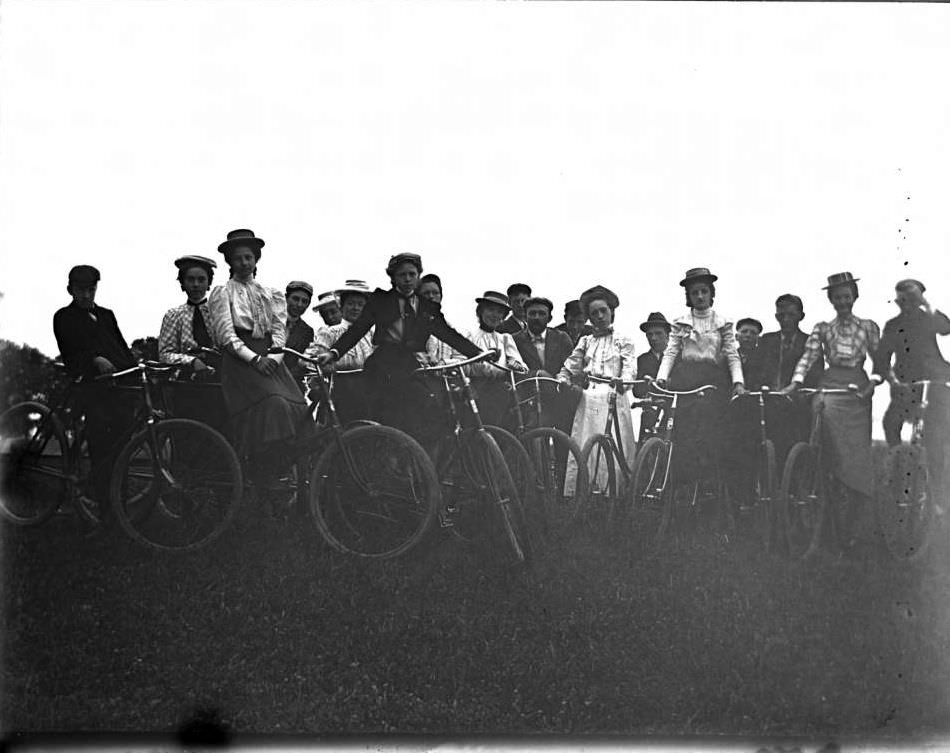 A Group With Bicycles, Lohbauer Park, Throggs Neck, Pelham Bay, Bronx, 1898.