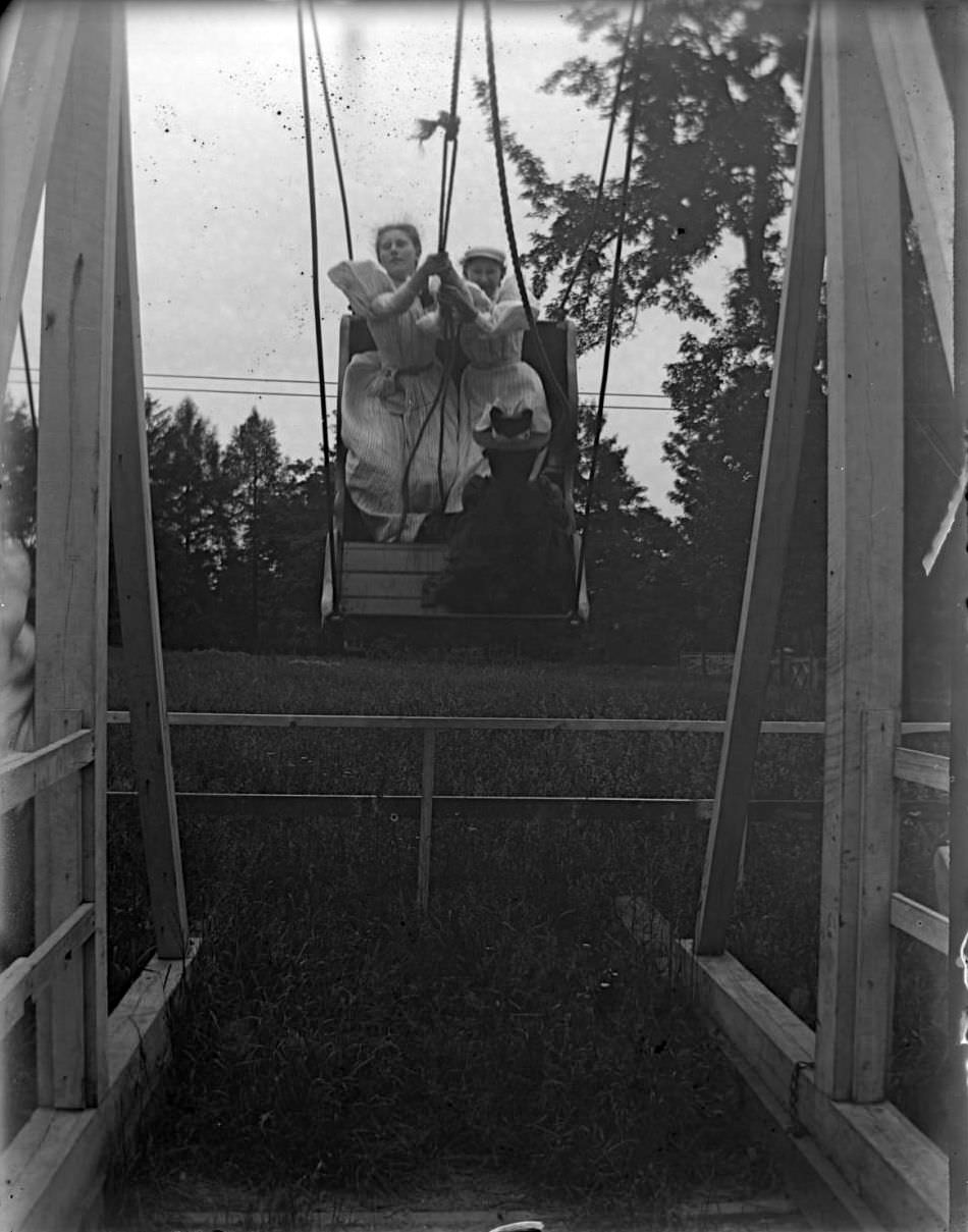 A Young Women On A Swing, Lohbauer Park, Throggs Neck, Pelham Bay, Bronx, 1898.