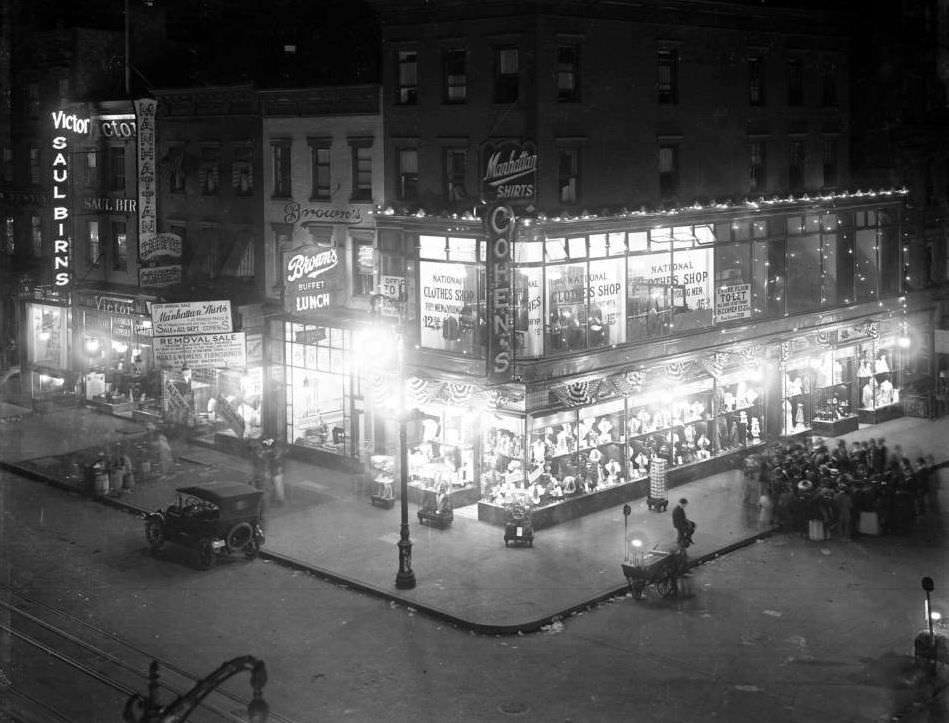 Cohen'S Clothing Store Illuminated Display Windows, Second Avenue And 7Th Street, 1916.