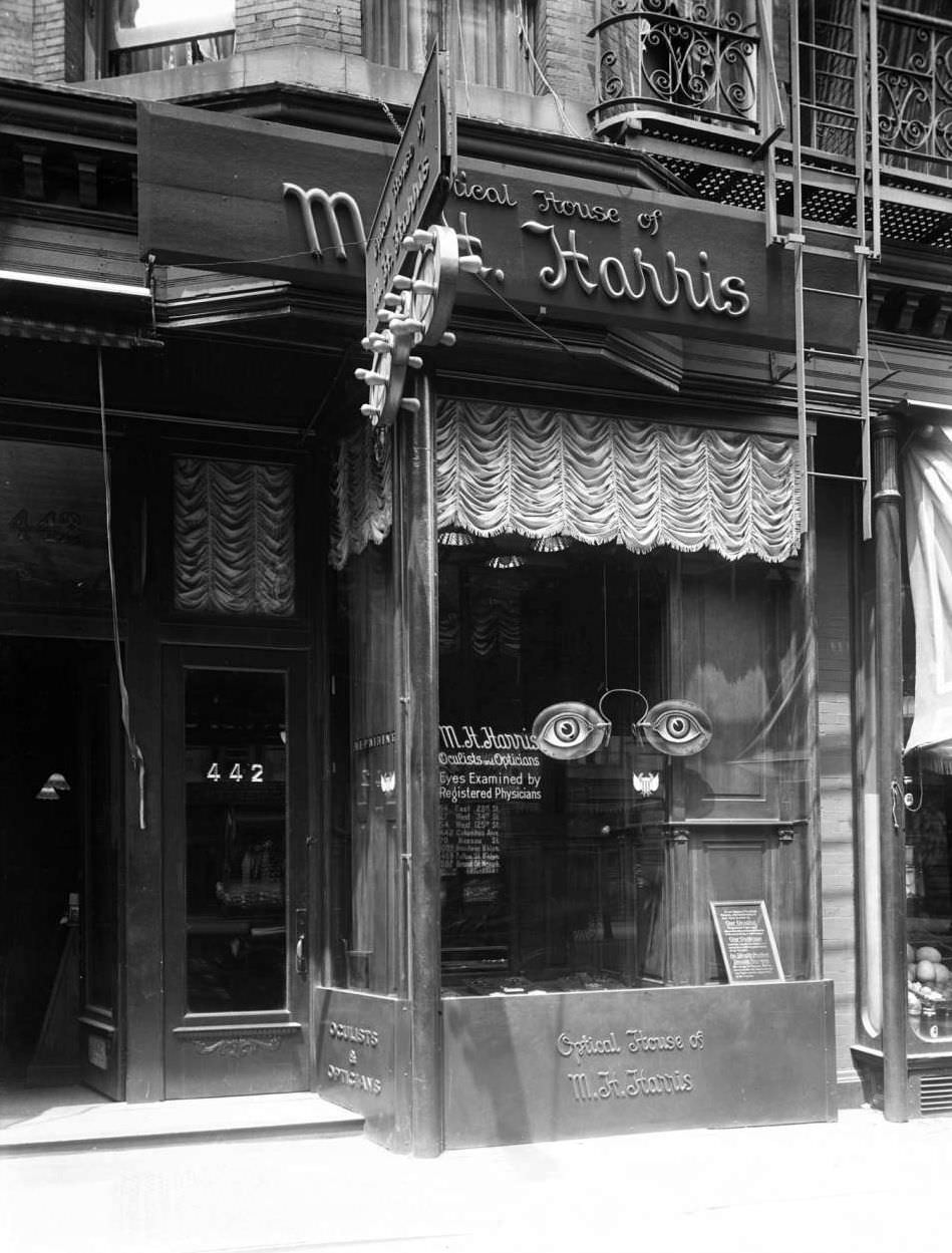 Columbus Avenue Storefront For M.h. Harris, Oculists And Opticians, 1918.
