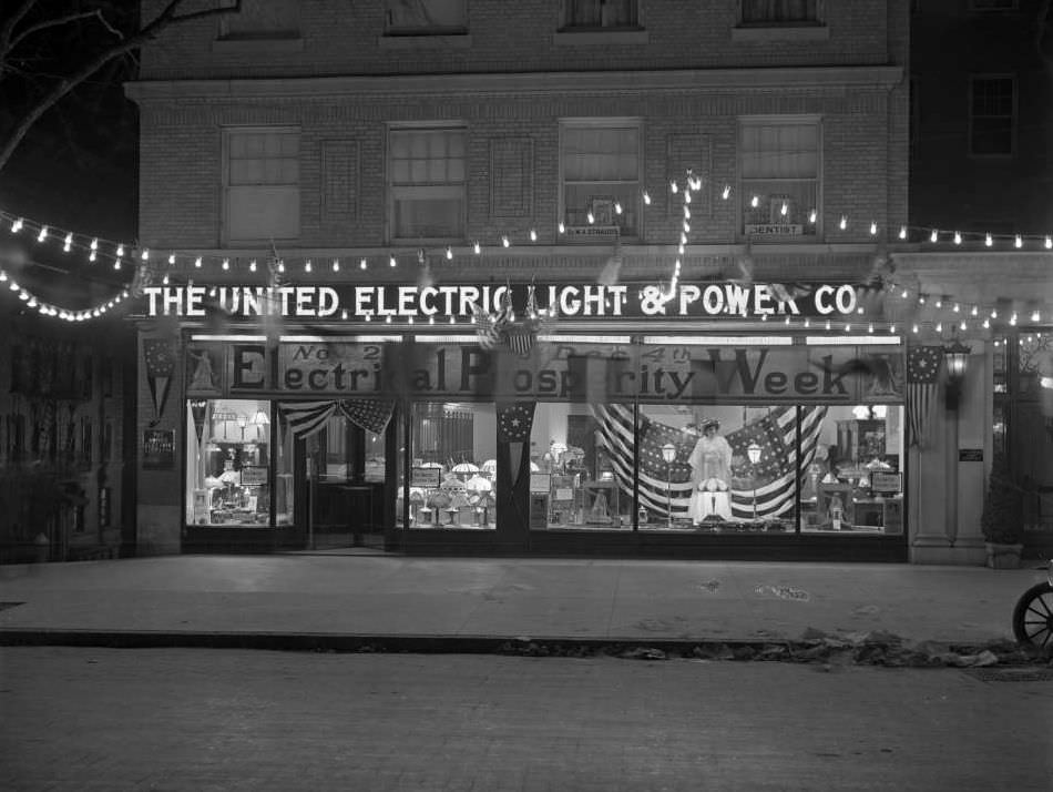 United Electric Light &Amp;Amp; Power Company Storefront Decorated For 'Electrical Prosperity Week', 1915.