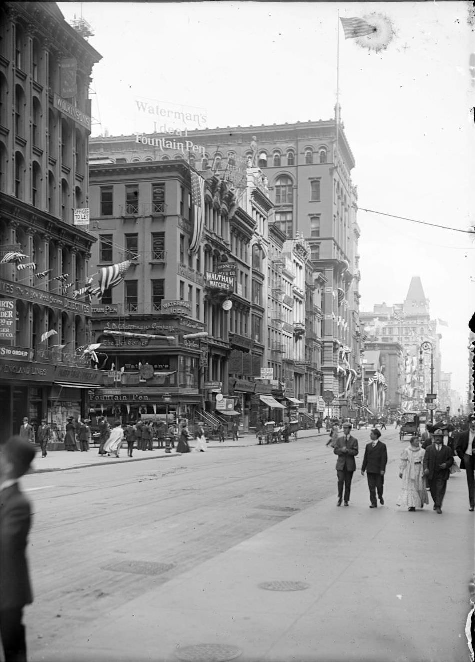 View Down Cortlandt Street, Showing The L.e. Waterman Fountain Pen Company And Waltham Watches, Ca. 1890S.