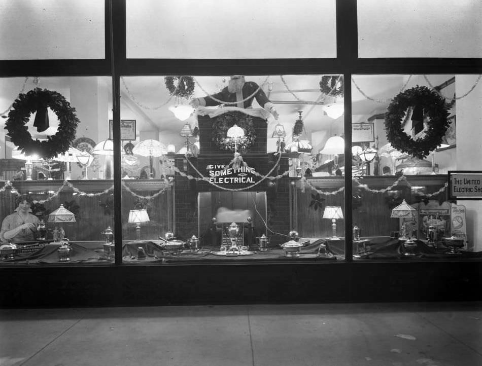 United Electric Light &Amp;Amp; Power Company Shop Window, Decorated For Christmas, Ca. 1915.