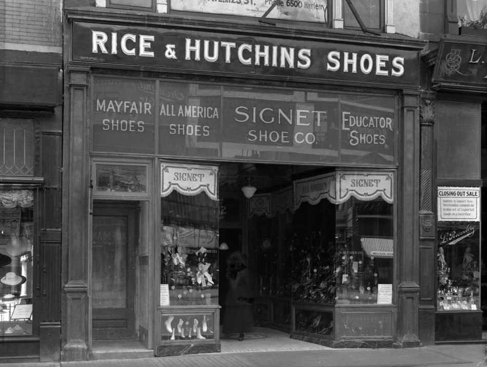 Storefront And Sign For Rice &Amp;Amp; Hutchins Shoes, Ca. 1916.
