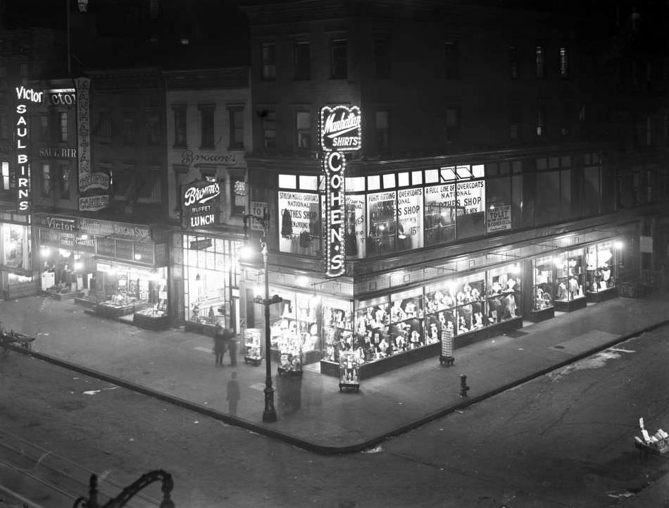Cohen'S Clothing Store Illuminated Display Windows, Second Avenue And 7Th Street, Ca. 1916.