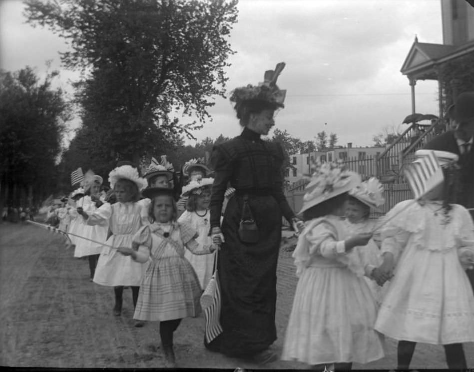 Women Leading A Parade Of Children In The Sunday School May Walk, Bronx.