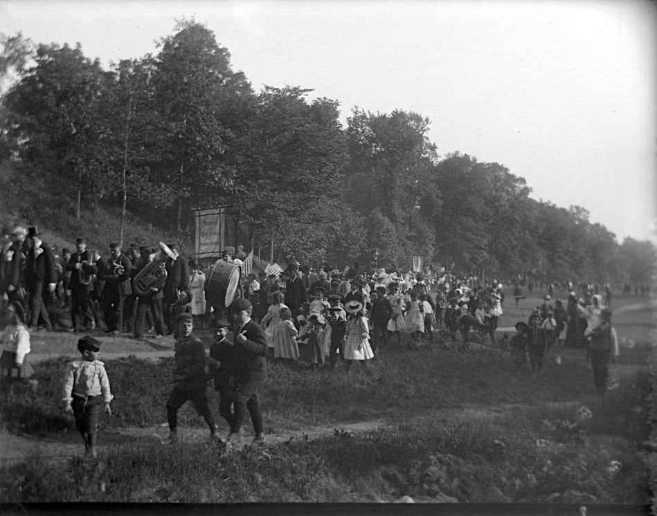 The Sunday School May Walk Parade Winding Through A Park, Bronx.