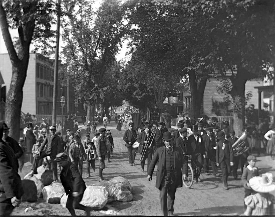 A Band And Spectators At The Sunday School May Walk Parade, Bronx.