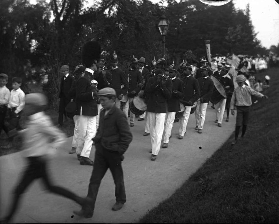 African American Fife-And-Drum Corps At The Sunday Schools Parade In Claremont Park, Bronx, 1903.
