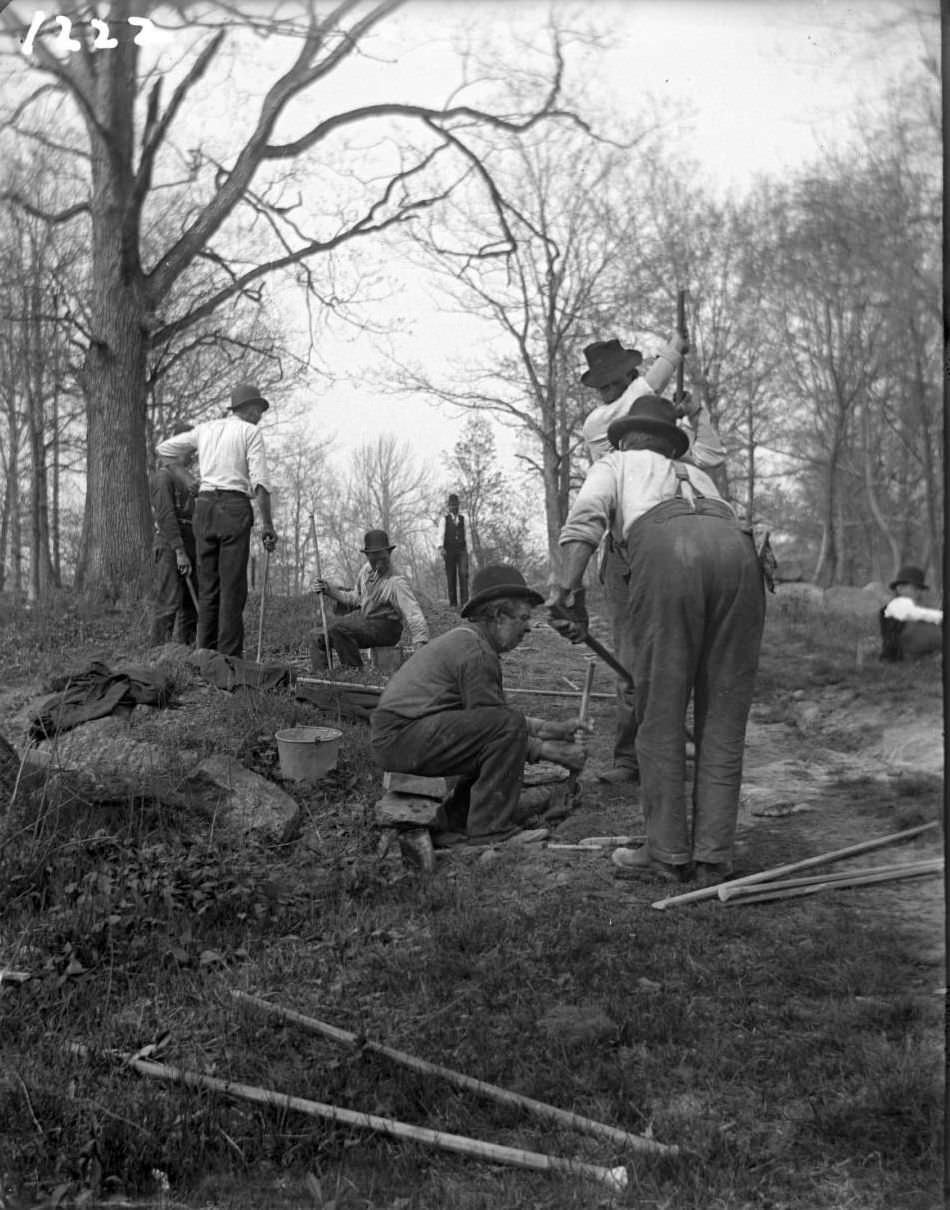 Workmen Breaking Rock At The New York Zoological Gardens, Bronx, 1890S.