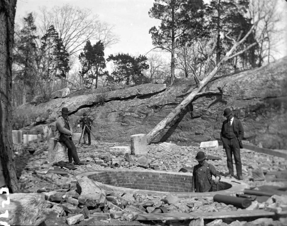 Surveyor And Workmen At The Bear Pool At The New York Zoological Gardens, Bronx, 1890S.