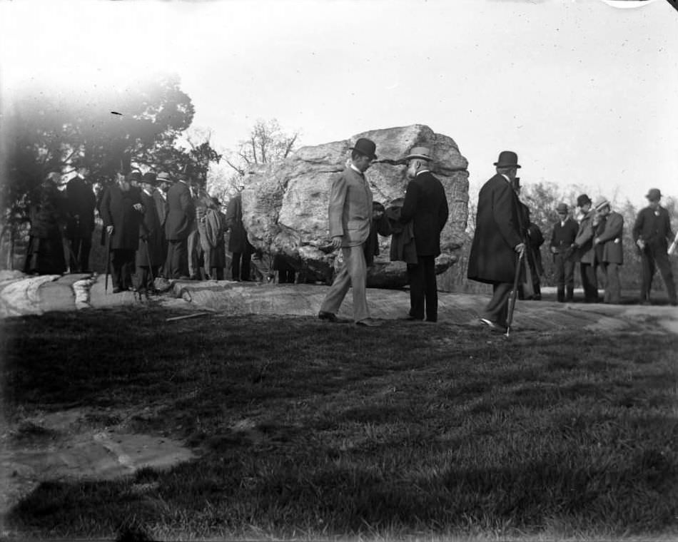 Officials Visiting The Rocking Stone At The New York Zoological Gardens, Bronx, 1890S.