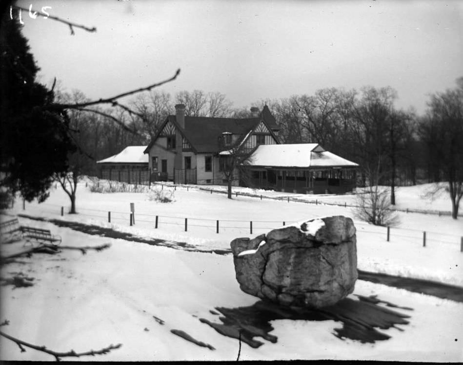 The Rocking Stone Restaurant, With The Rocking Stone In Foreground, At The New York Zoological Gardens, Bronx, 1890S.