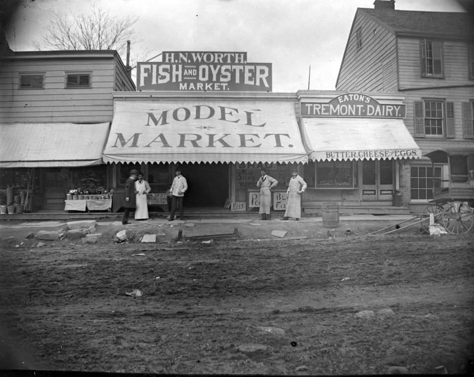 H.n. Worth Fish &Amp;Amp; Oyster Market And Eaton'S Tremont Dairy, Tremont, Bronx, 1902.