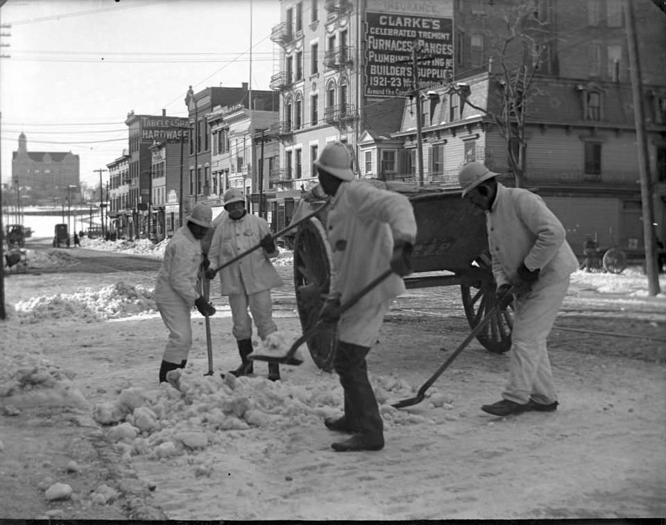 Sanitation Workers Shoveling Snow, Tremont, Bronx, 1902.