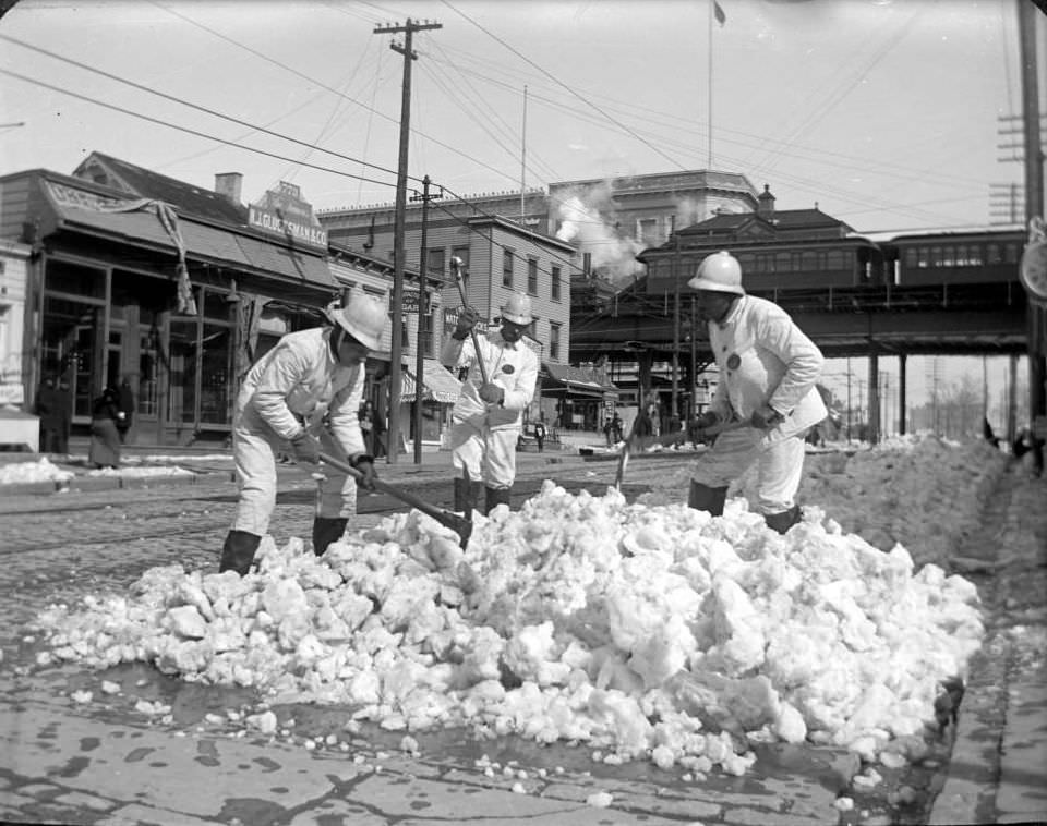 Sanitation Workers Shoveling Snow, Tremont, Bronx, 1902.