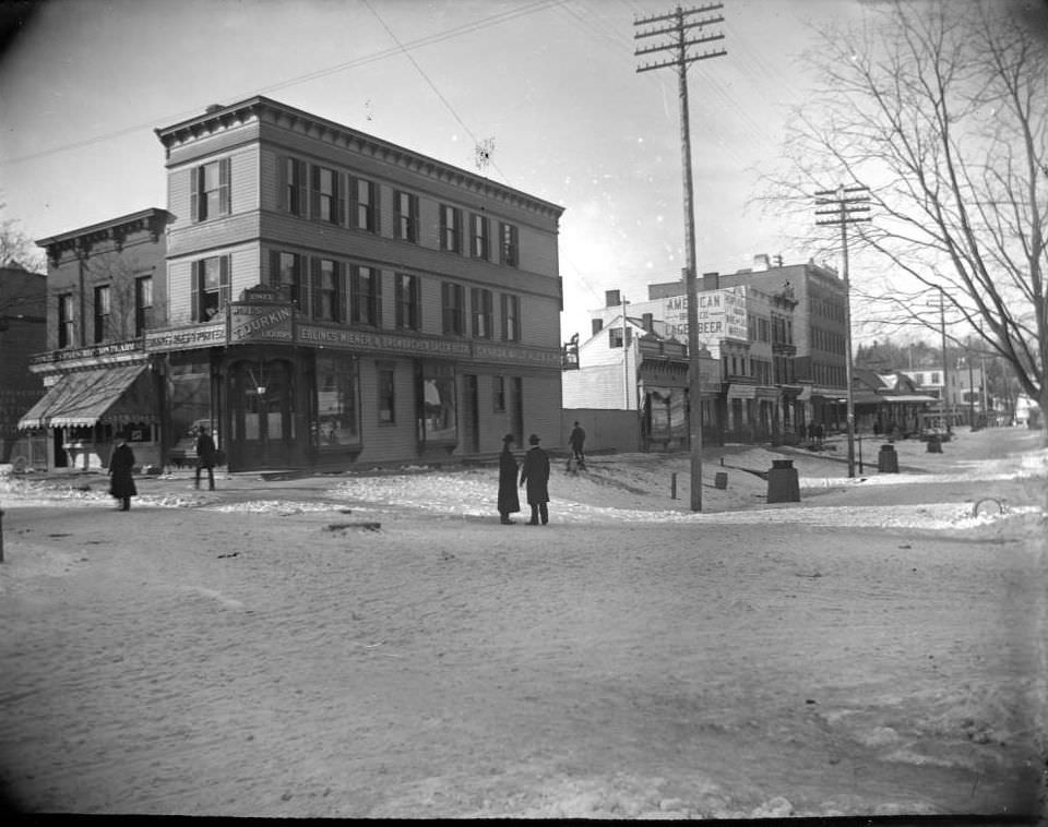 An Intersection In Snow, Tremont, Bronx, 1902.
