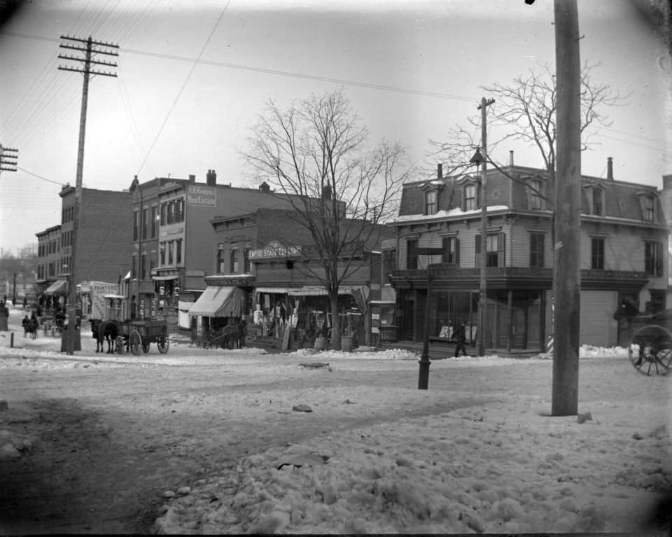 An Intersection In Snow, Tremont, Bronx, 1902.