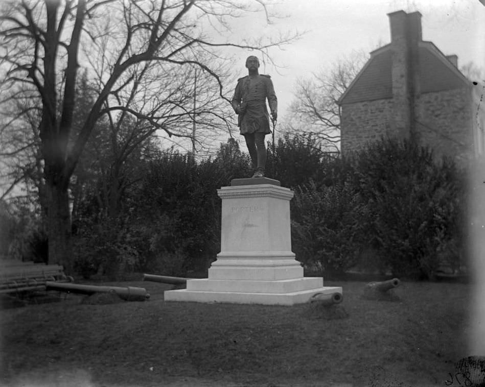 Monument To General Josiah Porter In Van Cortlandt Park At Its Unveiling With The Van Cortlandt House Visible In Background, 1902.