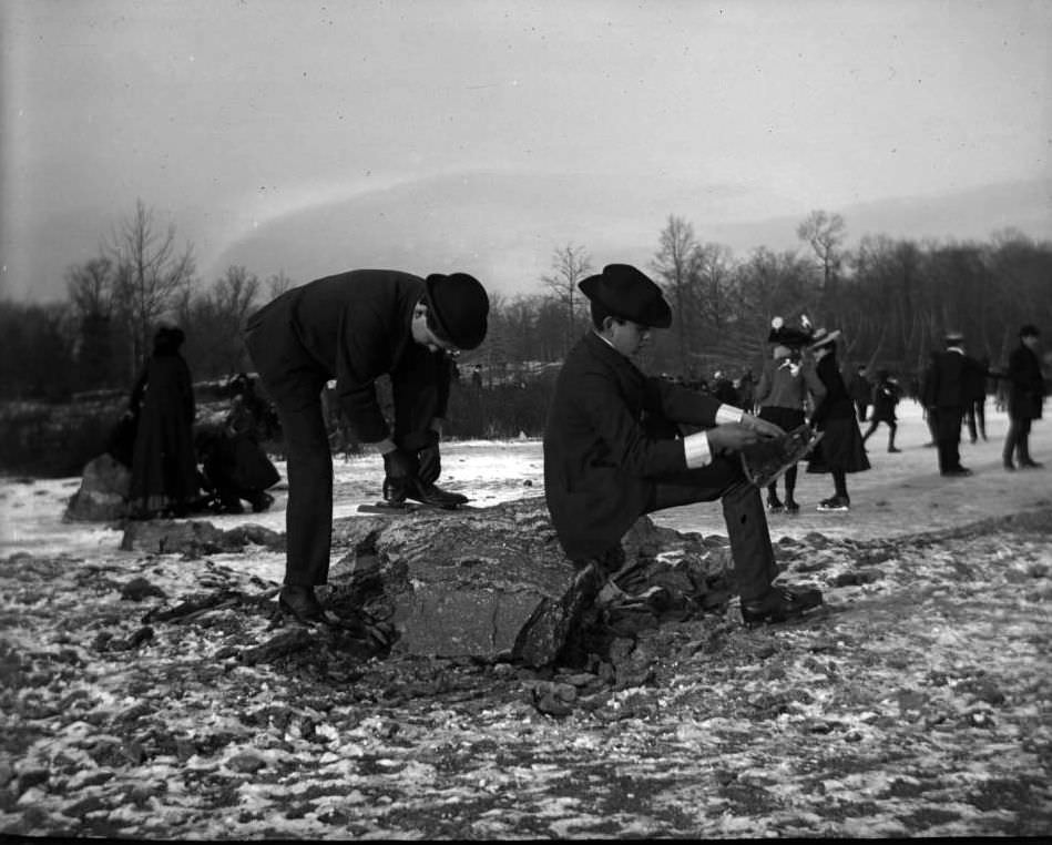 Boys Putting On Skates, Van Cortlandt Lake, Van Cortlandt Park, 1902.