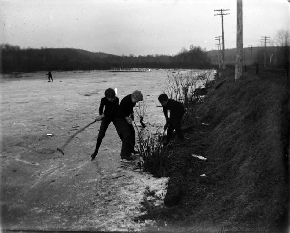 Playing Hockey On Van Cortlandt Lake, Van Cortlandt Park, 1902.